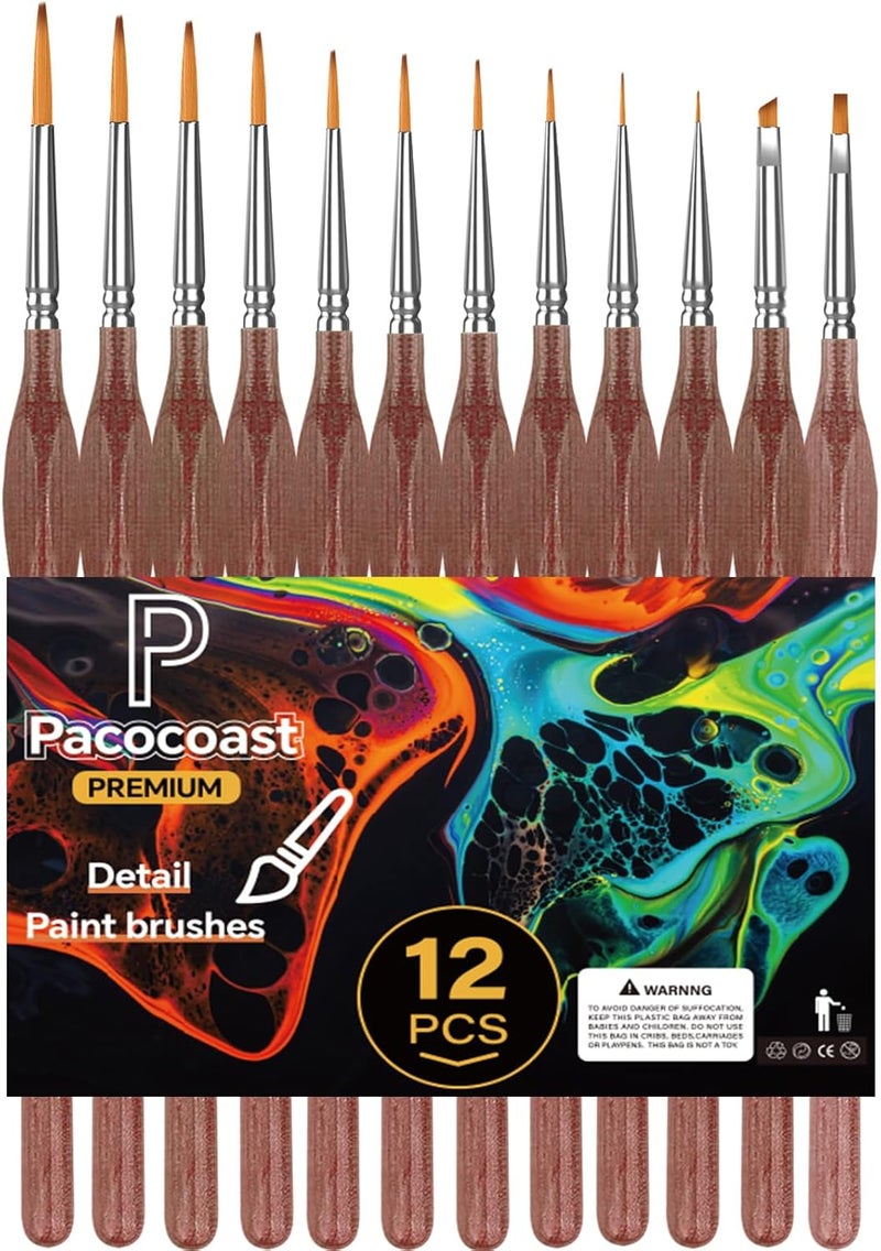 pacocoast 12PC Miniature Brushes, Detail Paint Brushes Set for Fine Detailing & Art Painting, Small Tiny Paint Brush Perfect for Acrylic, Paint by Number, Figurine, Craft, Models (Silver, Brown) - Image 1